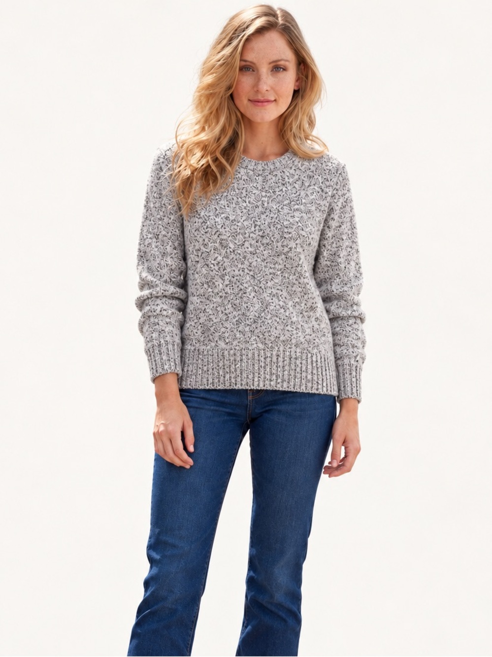 L.L. Bean Marled Heathered Gray Cotton Crew Neck Sweater Size L